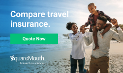 Traveler walking through an airport with luggage, highlighting travel insurance protection for medical emergencies, trip cancellation, and lost baggage.